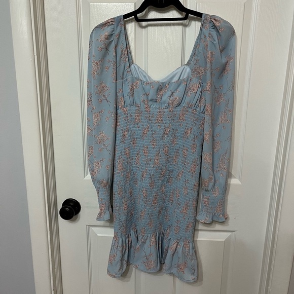 Cistar New York All Over Smocked Floral Mini Dress Peasant Blue NWT Size small - Picture 7 of 8